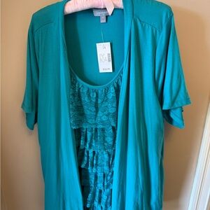 Essentials Women's Teal Layered Lace Ruffle Tunic